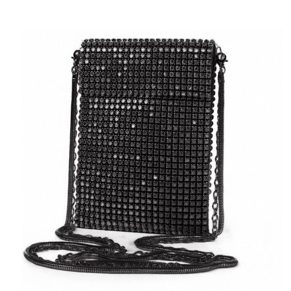Clutch Bag 12 Black Rhinestone with Double Detail Strap