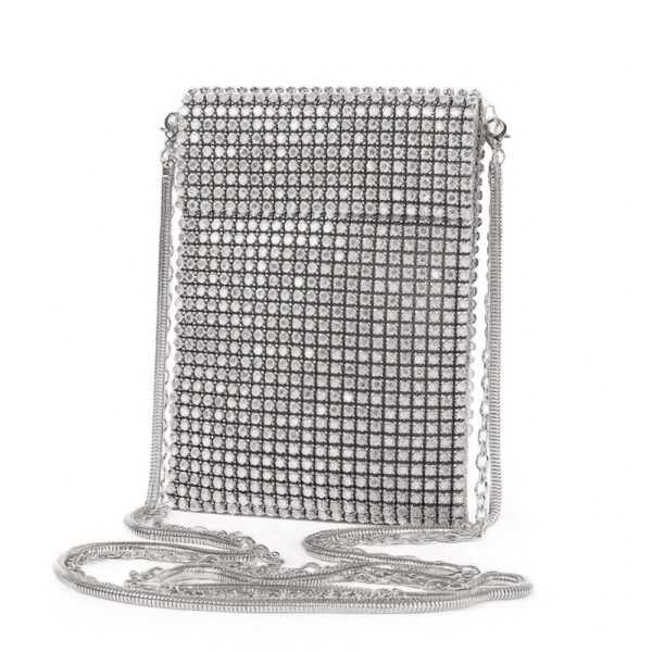 Clutch Bag 12 Silver Rhinestone with Double Detail Strap