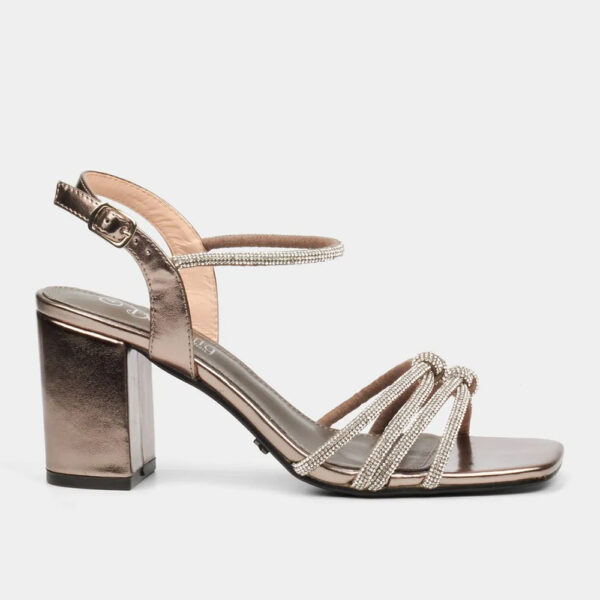 Butterfly Candi 1 3929 Pewter  Diamante Strap Block Heel