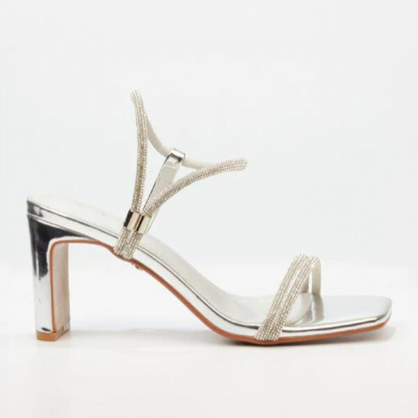 Butterfly Charla 1 3917 Silver Diamante Strap Thin Block Heel