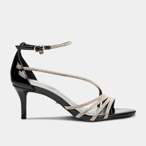 Miss Black Dazz 1 3924 Black Diamante Strap Kitten Occasion Heel