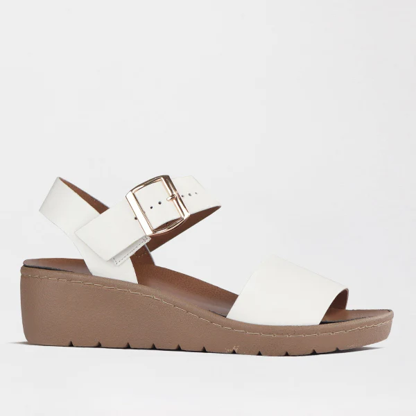 Froggie 12665 3971 White Double Band Wedge Slingback Sandal
